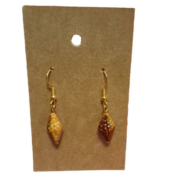 Handmade Czech Glass Shell earrings for women Gold Tone Wires Ocean Sea Life - Picture 2 of 2